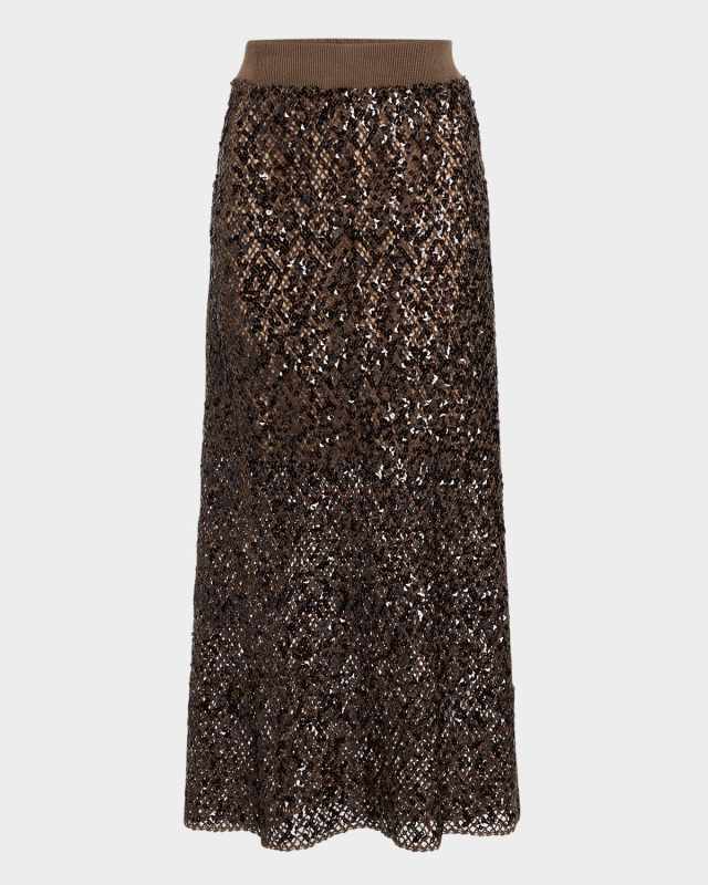 Paillette Net Knit Midi Skirt